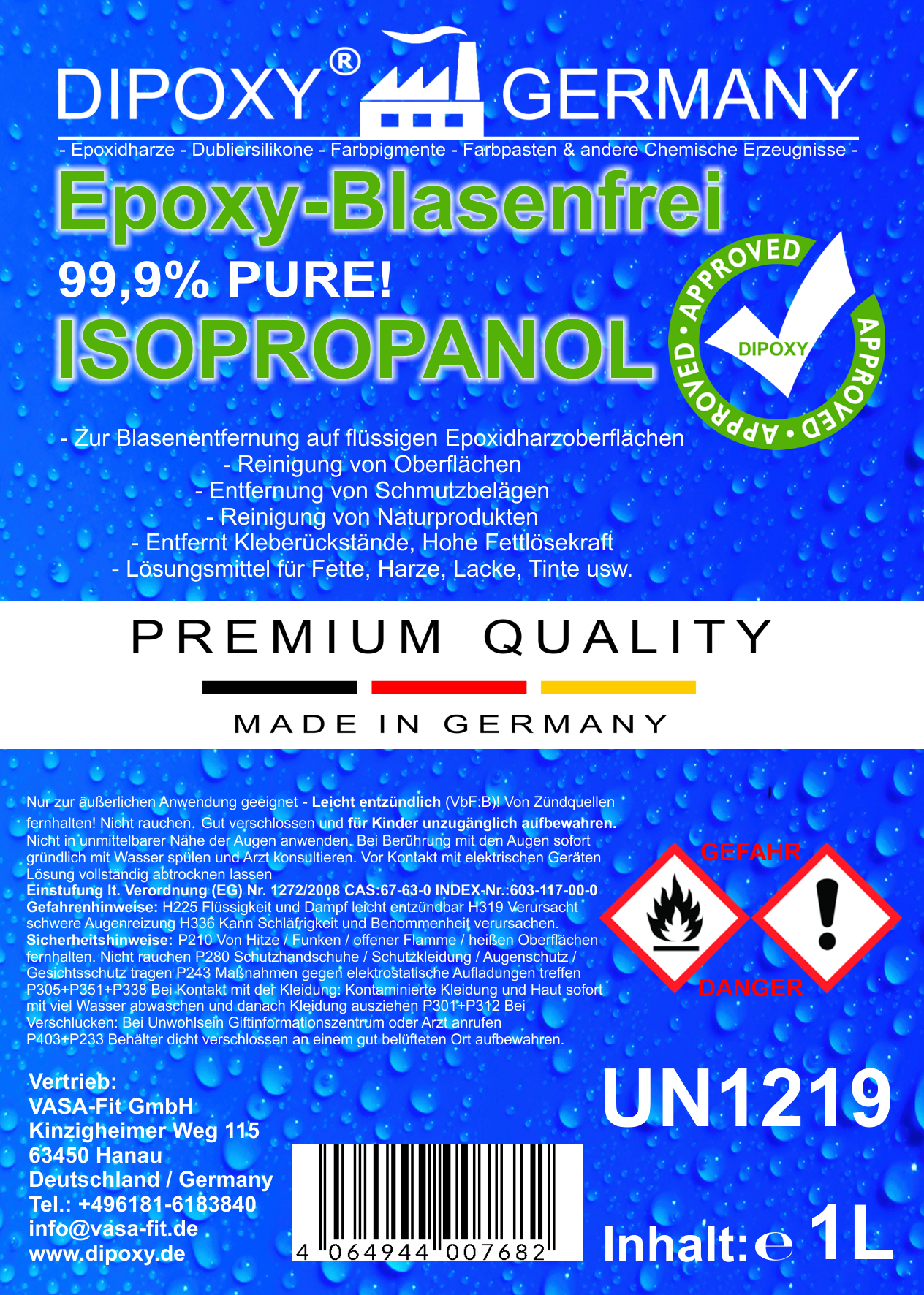 Isopropanol 99,9% rein, Epoxy-Blasenfrei